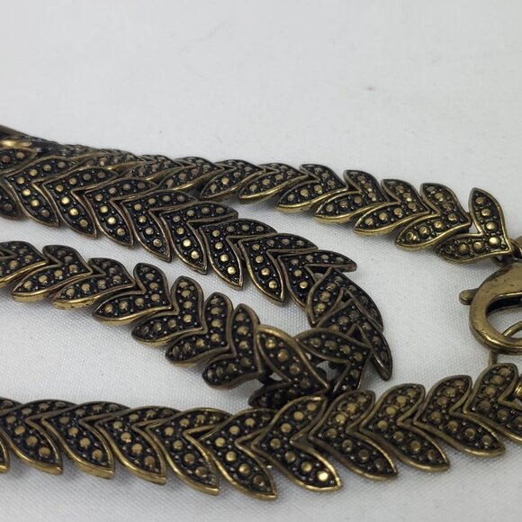 MNG by Mango Chevron Leaf Pattern Choker Collar Necklace Gold Tone - Picture 6 of 6